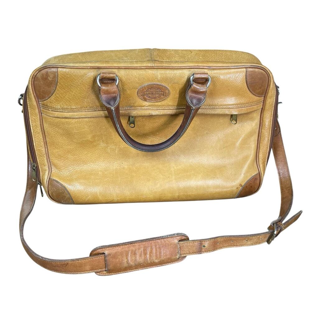 Palm West Golf Vintage Large Leather Messenger Bag Adjustable Strap *flaws* - Picture 1 of 9